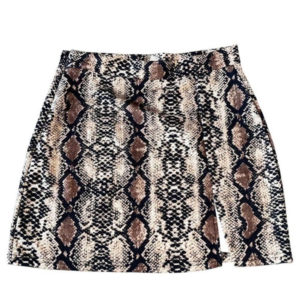 SHEIN Brown Black Beige Snake Print Mini Skirt